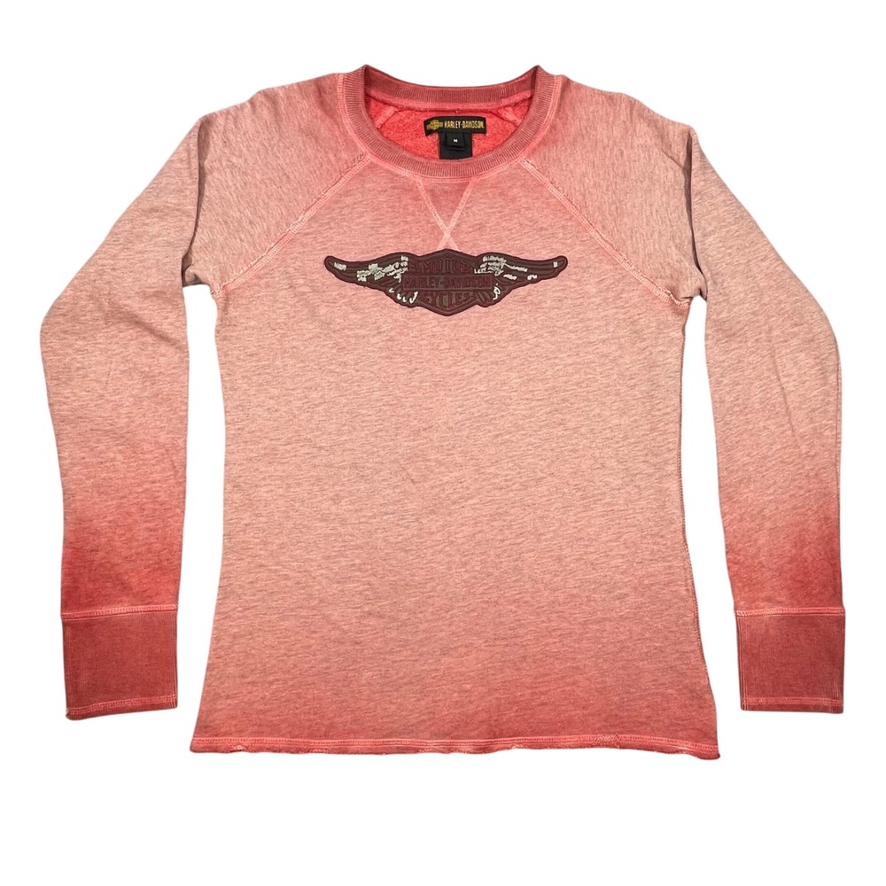 Harley-Davidson Pink Ombre Distressed Raglan Logo Top Women Size M